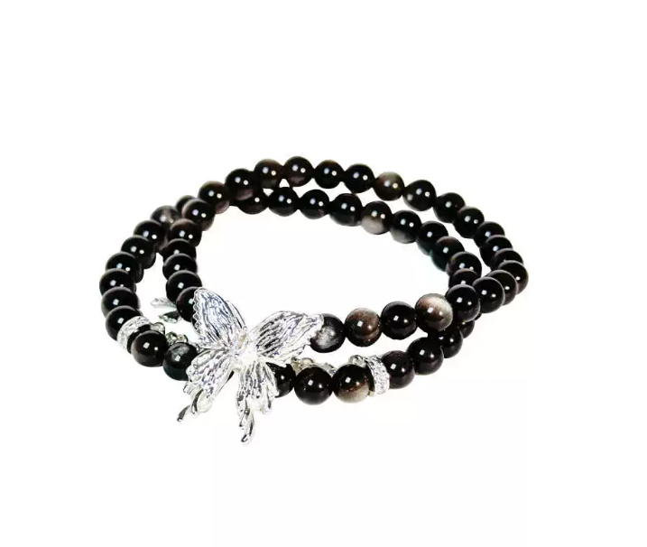 dream-catching butterfly · light luxury crystal bracelet for women, niche design butterfly beaded double-layer stackable bracelet for besties
