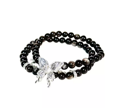 Dream-Catching Butterfly · Light Luxury Crystal Bracelet for Women, Niche Design Butterfly Beaded Double-Layer Stackable Bracelet for Besties