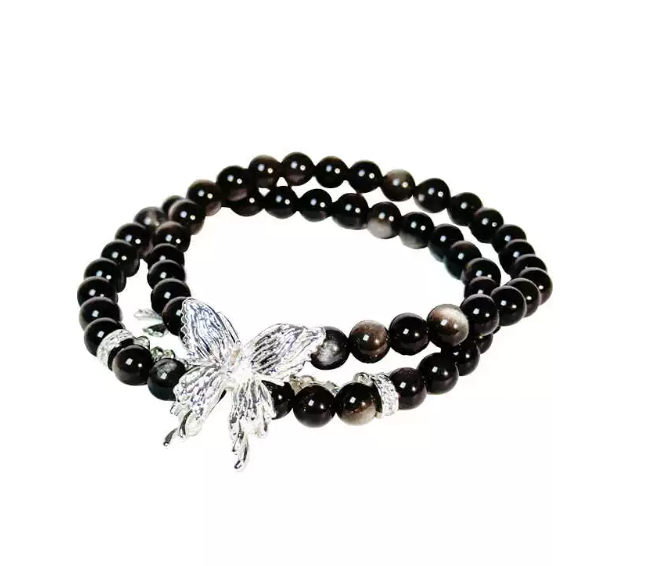 dream-catching butterfly · light luxury crystal bracelet for women, niche design butterfly beaded double-layer stackable bracelet for besties