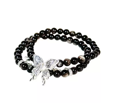 Dream-Catching Butterfly · Light Luxury Crystal Bracelet for Women, Niche Design Butterfly Beaded Double-Layer Stackable Bracelet for Besties