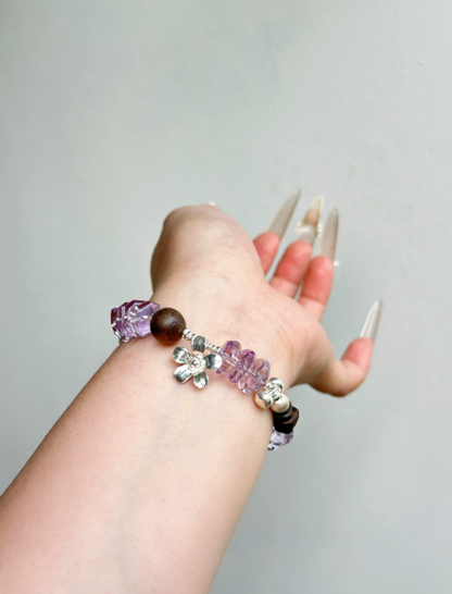 [Amethyst Wood Flower] Natural Amethyst Agarwood Silver Bead Bracelet · Career Luck and Wealth · Unique Piece