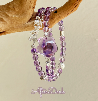 Pure Purple Water · Original Design Natural Amethyst Bracelet for Women, Double Loop Beaded Bracelet