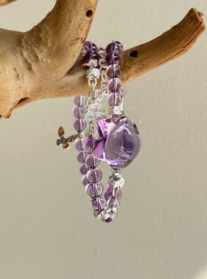 Pure Purple Water · Original Design Natural Amethyst Bracelet for Women, Double Loop Beaded Bracelet