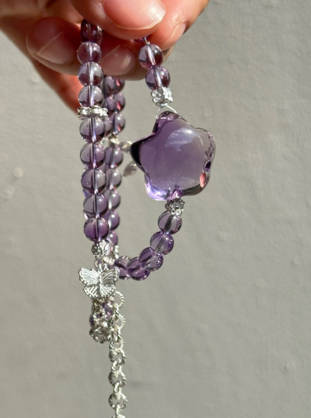 pure purple water · original design natural amethyst bracelet for women, double loop beaded bracelet