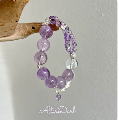 Afterdark Original Design 【Butterfly Dance Shadows】 Natural Purple Fluorite and Purple Rabbit Fur Bracelet · Gently Brings Good Luck