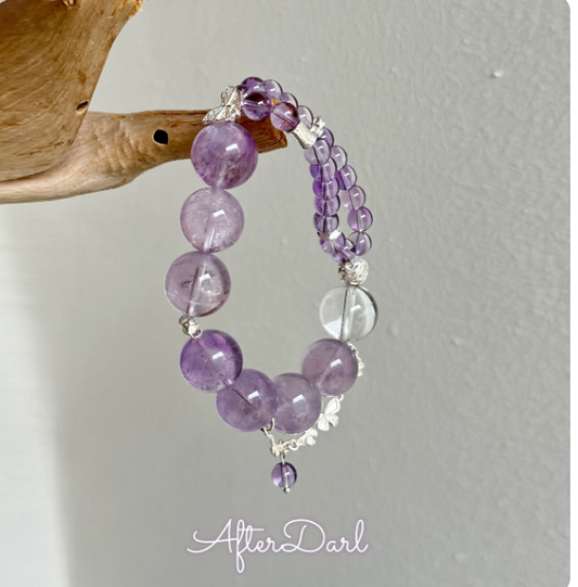 Afterdark Original Design 【Butterfly Dance Shadows】 Natural Purple Fluorite and Purple Rabbit Fur Bracelet · Gently Brings Good Luck