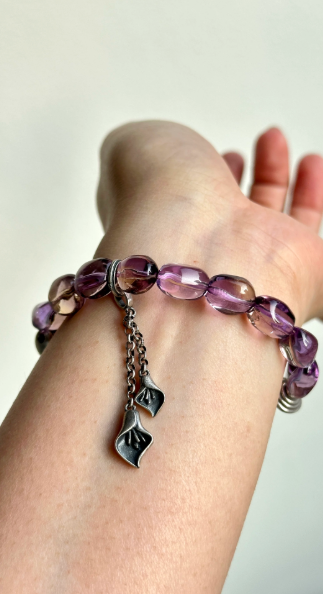 dawn afterdark [sui sui an kang] natural brazilian amethyst and citrine 925 sterling silver bracelet for wealth and good luck
