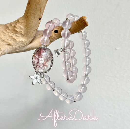 Afterdark {Peachy Cute} Natural Pink Crystal Powder Ghost Bracelet 925 Sterling Silver Bracelet