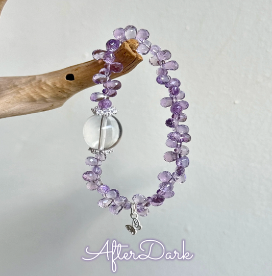 Aftrrdark {Purple Energy Welcomes Wealth} Natural Brazilian Purple Diamond Teardrop Crystal Bracelet 925 Sterling Silver Bracelet