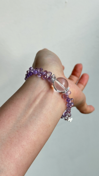 Aftrrdark {Purple Energy Welcomes Wealth} Natural Brazilian Purple Diamond Teardrop Crystal Bracelet 925 Sterling Silver Bracelet