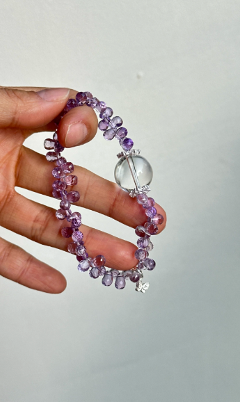 Aftrrdark {Purple Energy Welcomes Wealth} Natural Brazilian Purple Diamond Teardrop Crystal Bracelet 925 Sterling Silver Bracelet