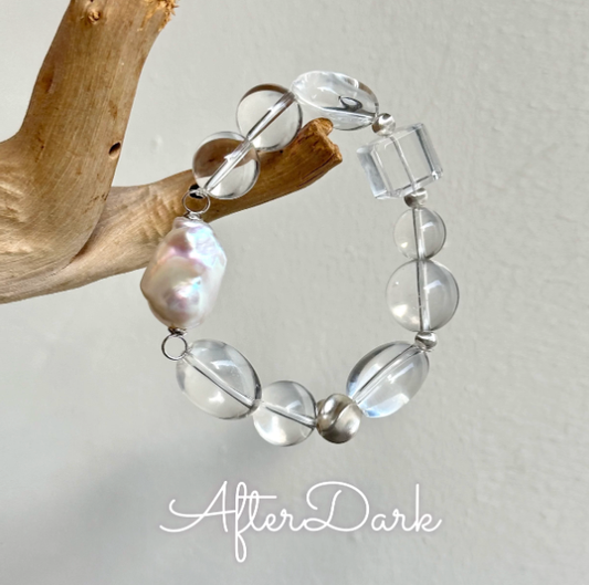 Afterdark {Looking Up at the Bright Moon} Natural Baroque White Crystal Bracelet S925 Sterling Silver Bracelet Unique Piece