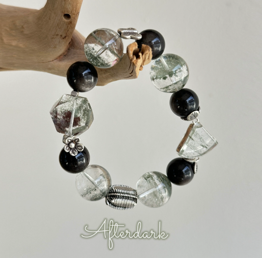 Ximu · Original Design {Green Wild Message} Natural Green Phantom Crystal Bracelet 925 Sterling Silver Unique Piece for Attracting Wealth