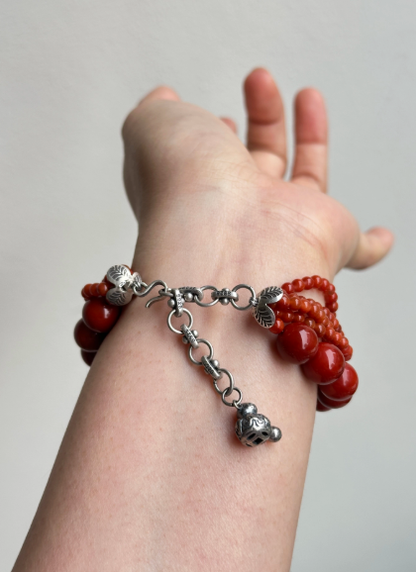 Natural Southern Red · Original Design [Full of Luck] Nearly Full Red and Full Meat Handmade Bracelet with Thai Silver Bringing Fortune and Auspiciousness