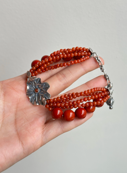 Natural Southern Red · Original Design [Full of Luck] Nearly Full Red and Full Meat Handmade Bracelet with Thai Silver Bringing Fortune and Auspiciousness