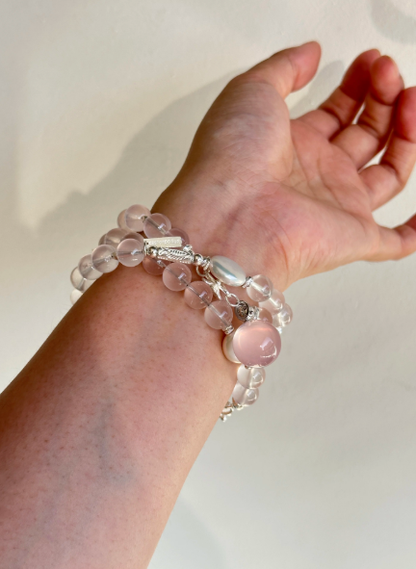 Natural Horse Powder · Original Design [Pink Mist Forest] Multi-Layer Pink Crystal Bracelet, Good Luck for Wealth and Career Gift