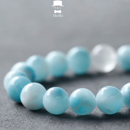 Gentleman Cat MEMO Poseidon Ocean God Collectible Ceramic Blue Jade Larimar Design Bracelet 11MM